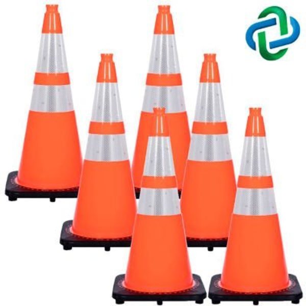 Gec Mr. Chain DOT Traffic Cones, 28inH, 14in x 14in Base, 7 lbs, PVC, Traffic Orange, 6/Pack 97580-6